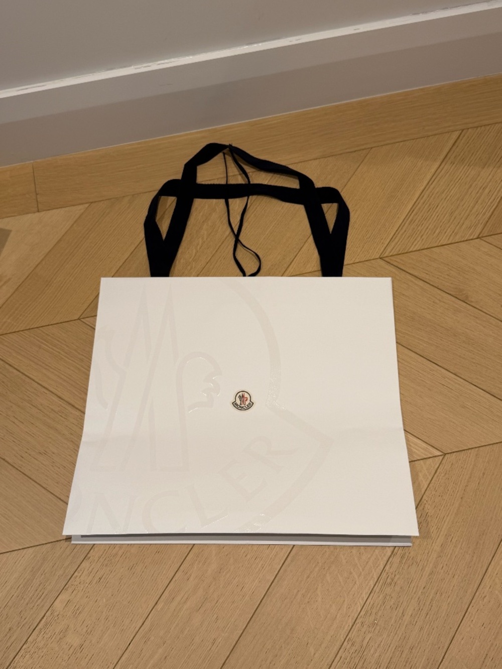 Moncler Large Luxury Shopping Gift Bag 19” White Black Ribbon